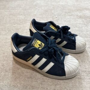 Adidas Kids Navy and White Sneakers with Yellow Accents